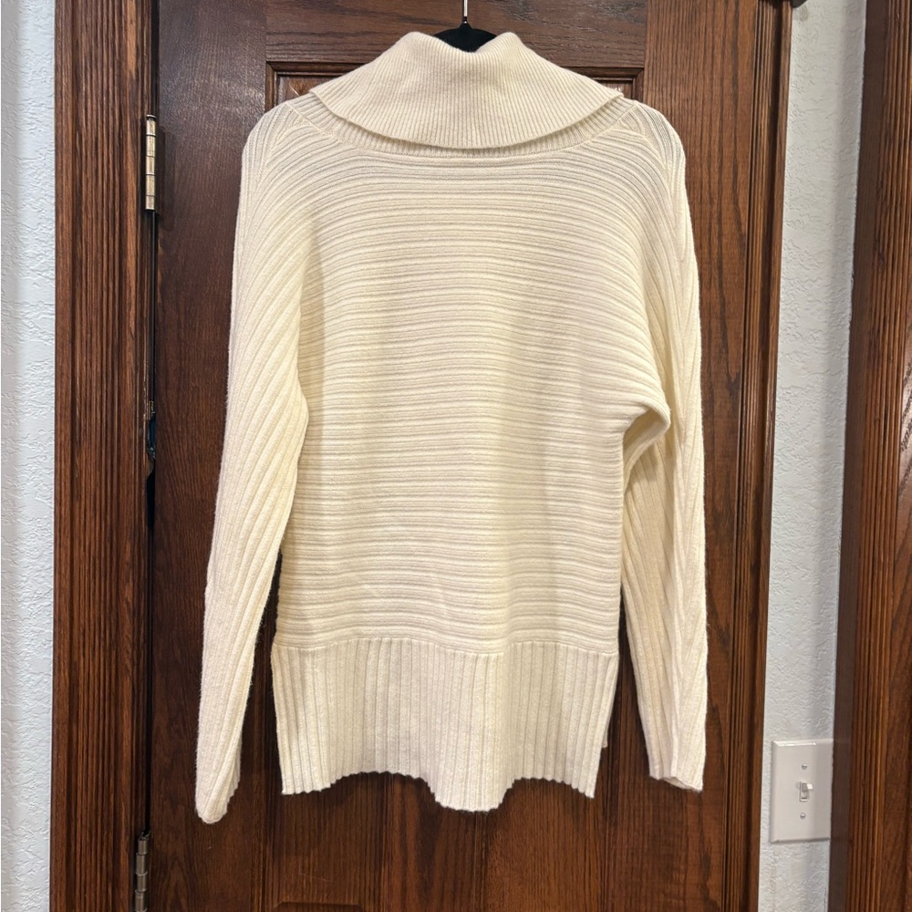 Moth by Anthropologie $98 Ivory Ribbed Cowl Neck Sweater M EUC Rayon Blend - Picture 10 of 10